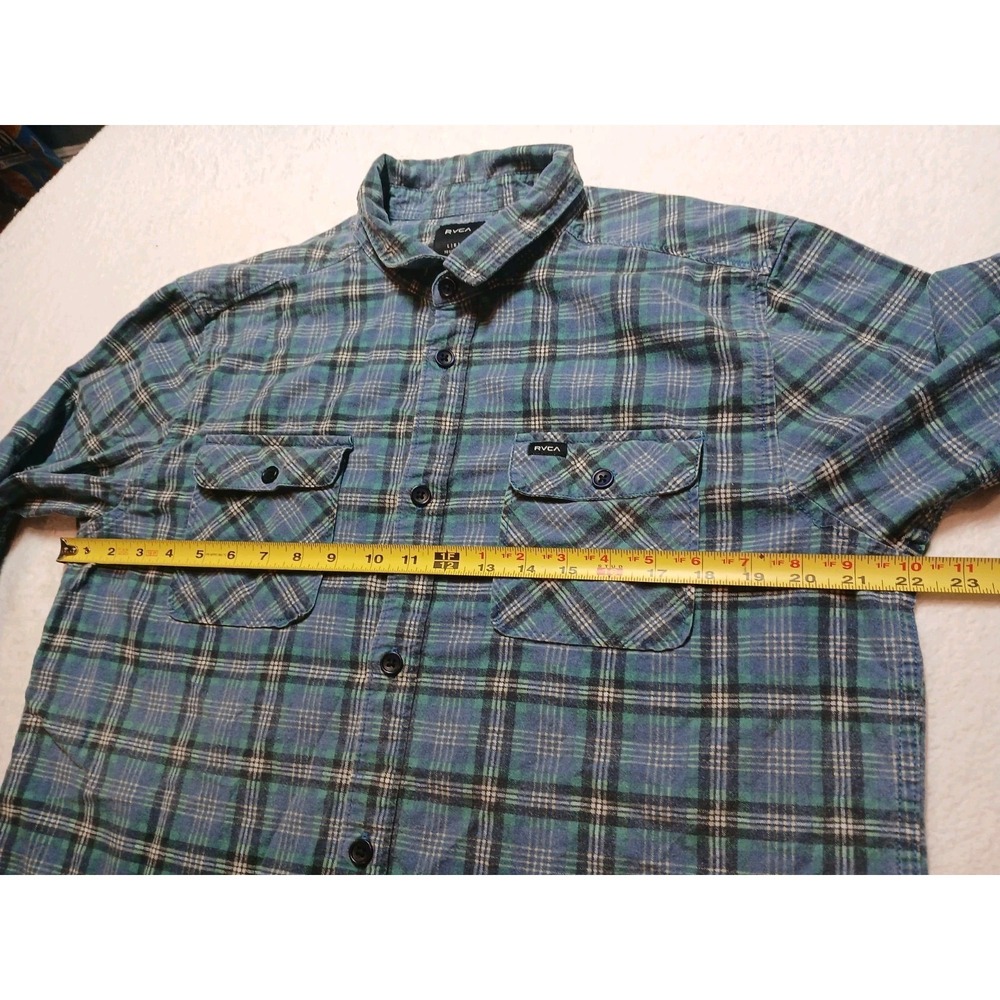 RVCA Blue Plaid Button Up Flannel Men's Size Large Surf Skate Casual Relaxed - Picture 3 of 6